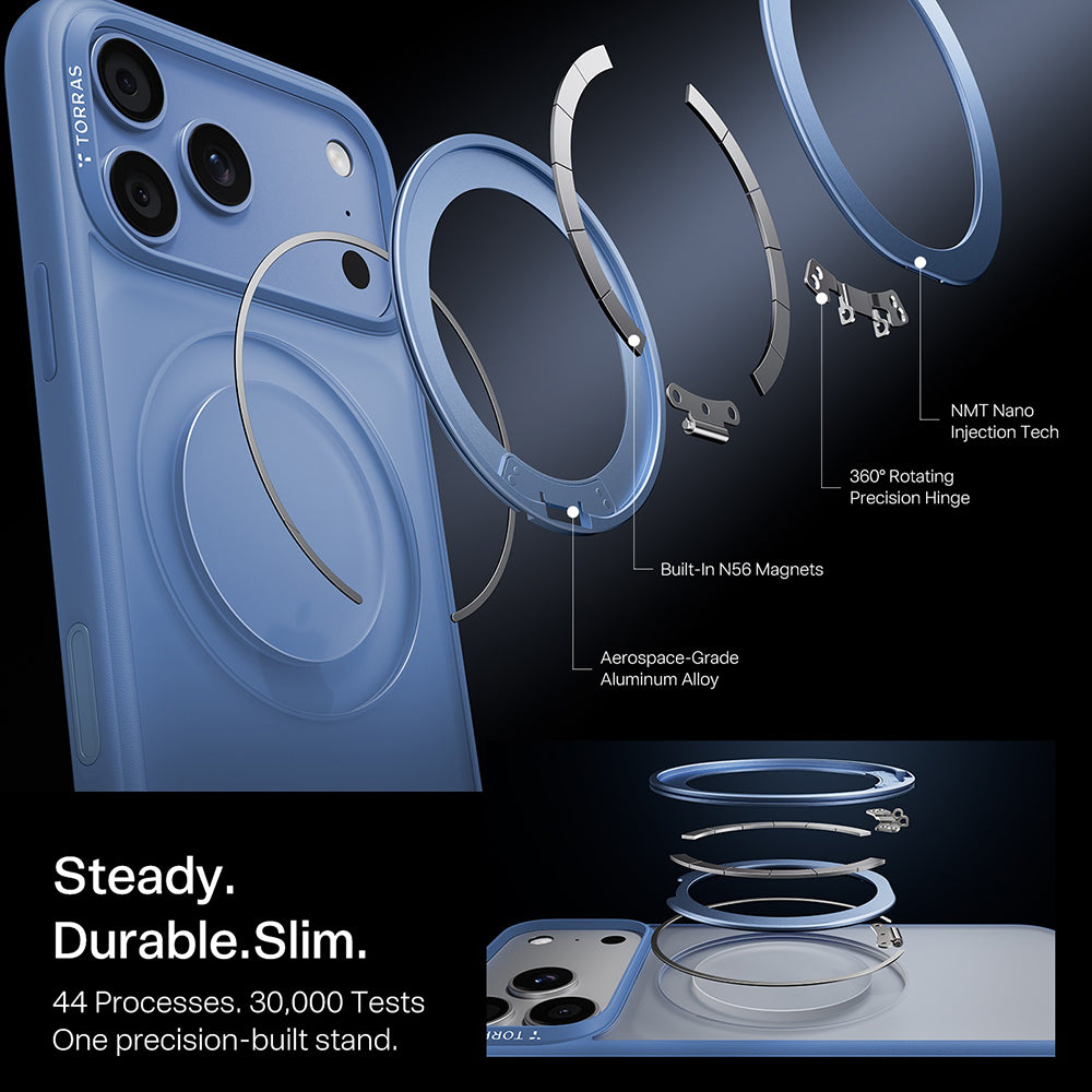 Coque MagSafe pour Apple iPhone 18 Pro / 17 Pro, Torras, Ostand O1 Guardian, Bleue