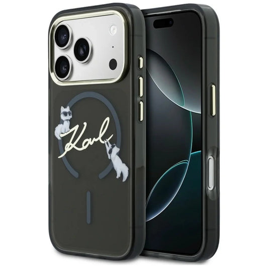 Custodia MagSafe per Apple iPhone 18 Pro, Karl Lagerfeld, IML Choupette Karl Script Logo, Nera
