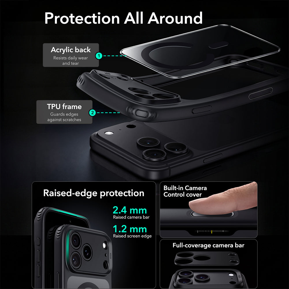 Custodia MagSafe per Apple iPhone 18 Pro Max / 17 Pro Max, ESR, Classic Hybrid, Nero Trasparente