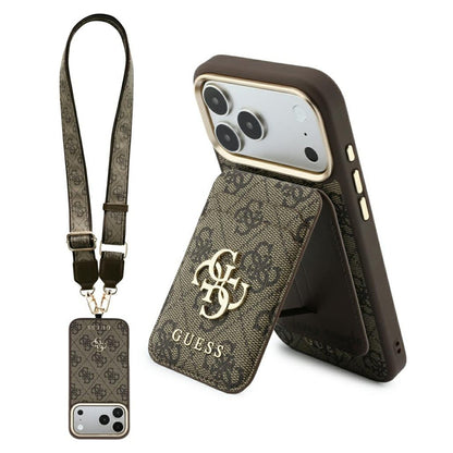 Coque MagSafe pour Apple iPhone 18 Pro Max / 17 Pro Max, Guess, 4G Cardslot & Big Strap, marron