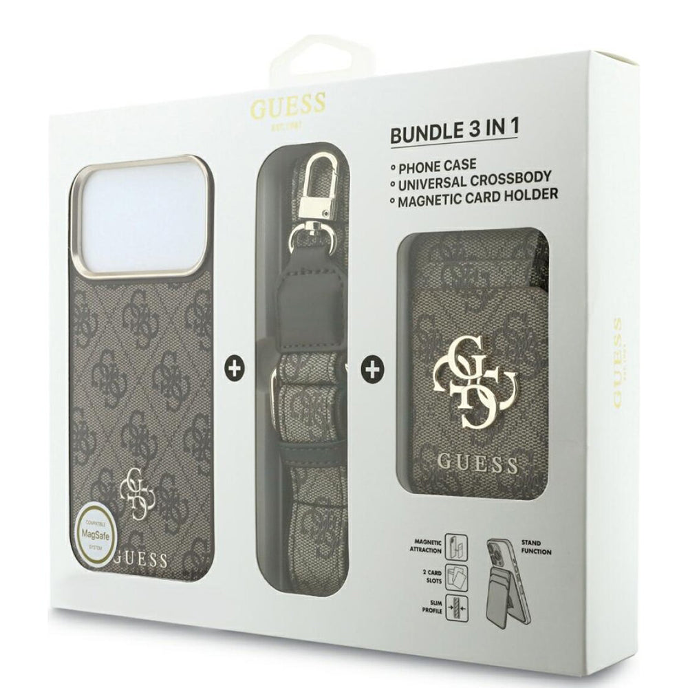 Coque MagSafe pour Apple iPhone 18 Pro Max / 17 Pro Max, Guess, 4G Cardslot & Big Strap, marron