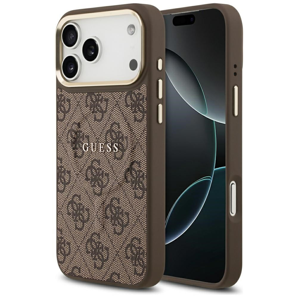 Custodia MagSafe per Apple iPhone 18 Pro Max / 17 Pro Max, Guess, 4G Embossed Ring Classic Logo, Marrone