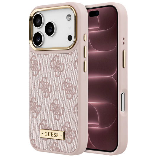Coque MagSafe pour Apple iPhone 18 Pro Max / 17 Pro Max, Guess, plaque logo 4G, rose