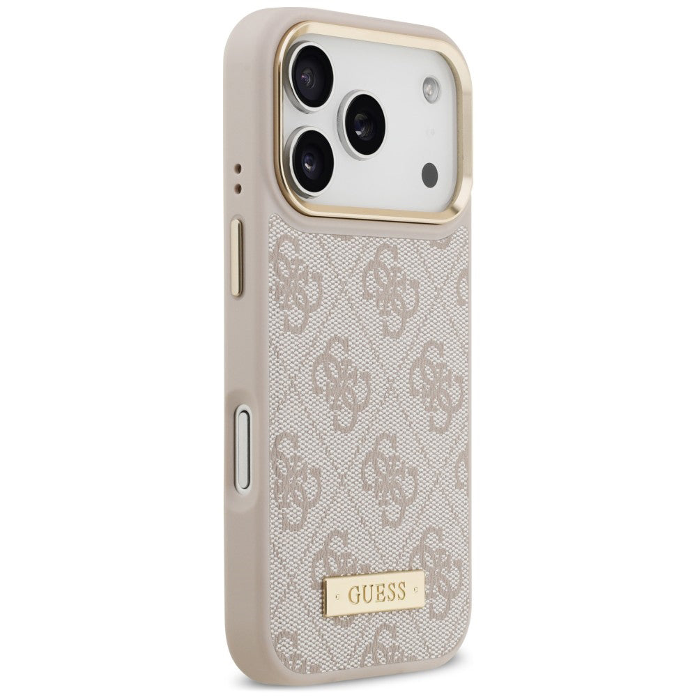 Coque MagSafe pour Apple iPhone 18 Pro Max / 17 Pro Max, Guess, plaque logo 4G, rose