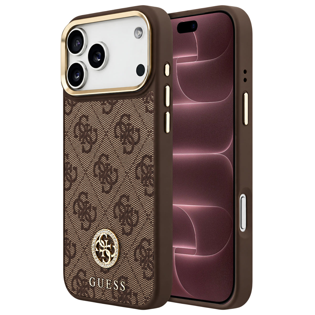 Coque MagSafe pour Apple iPhone 18 Pro Max / 17 Pro Max, Guess, logo 4G strass, marron