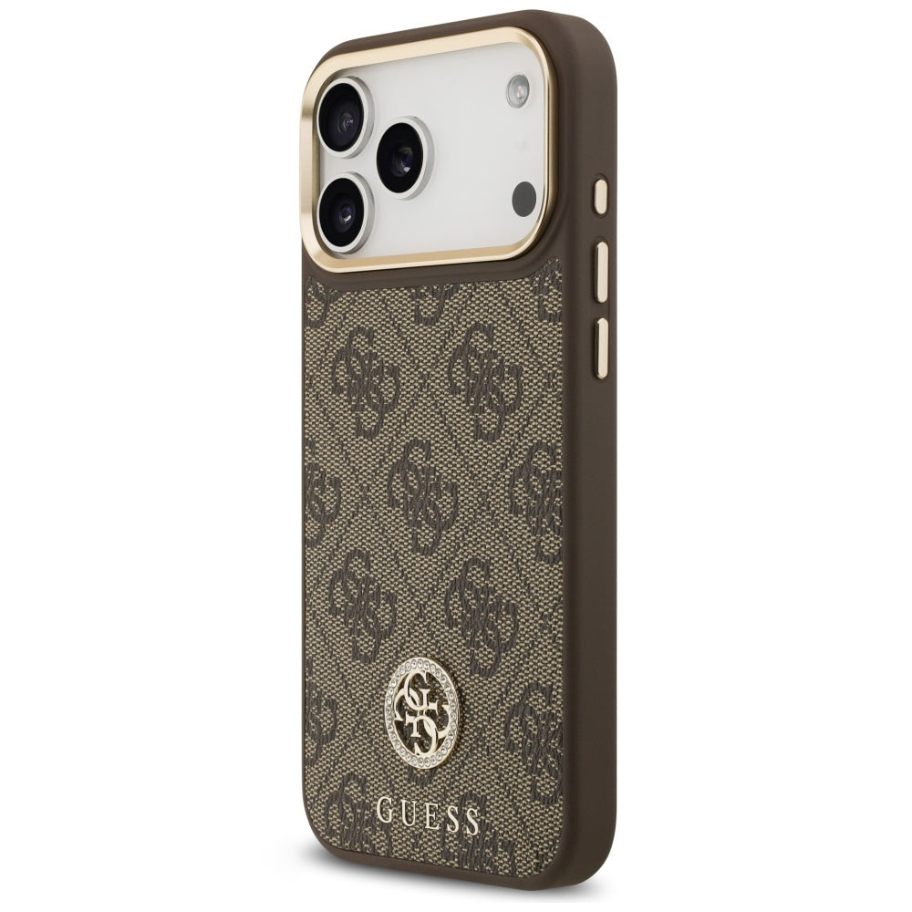 Coque MagSafe pour Apple iPhone 18 Pro Max / 17 Pro Max, Guess, logo 4G strass, marron
