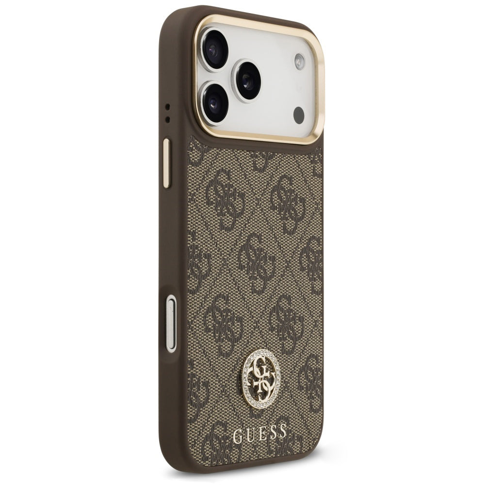 Coque MagSafe pour Apple iPhone 18 Pro Max / 17 Pro Max, Guess, logo 4G strass, marron