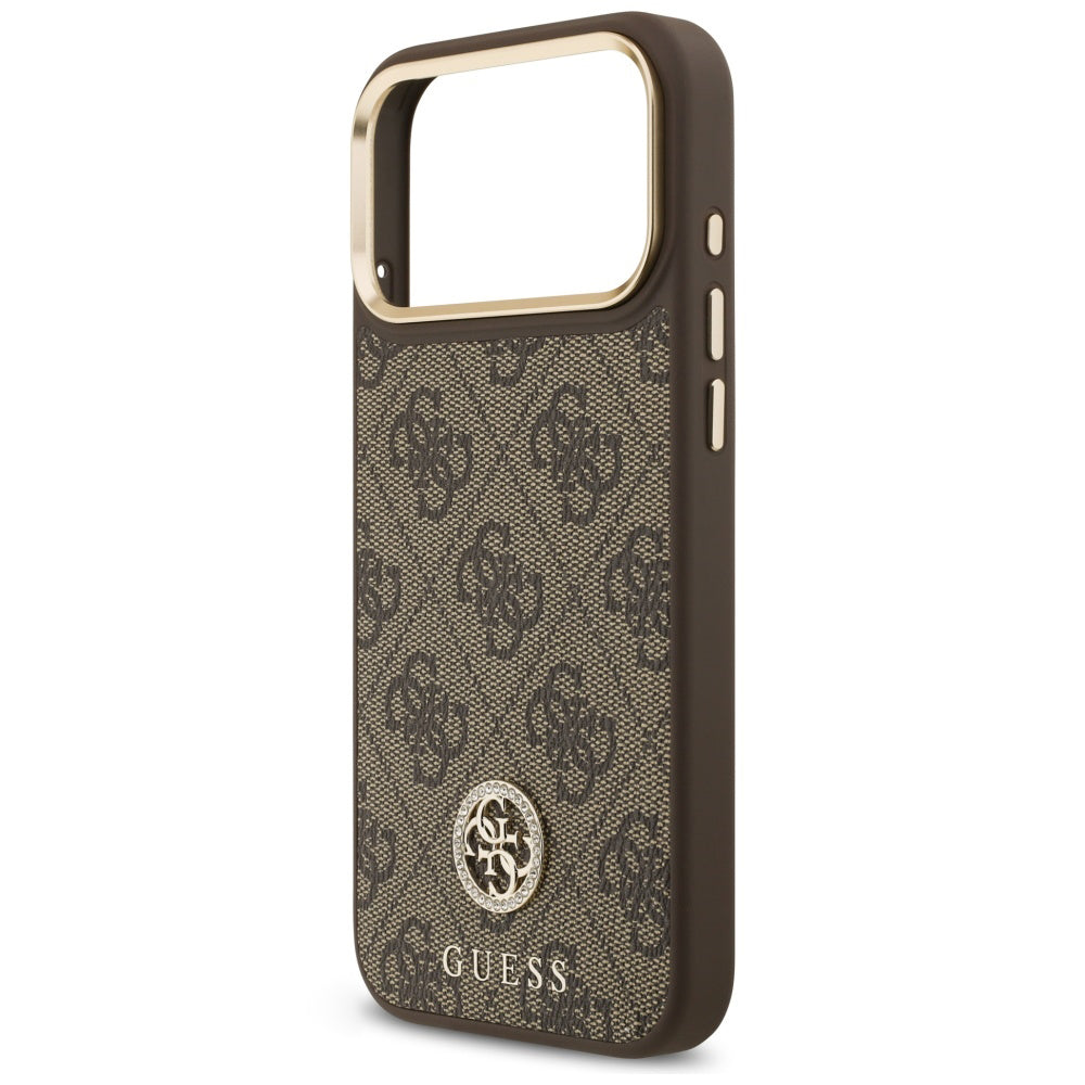 Coque MagSafe pour Apple iPhone 18 Pro Max / 17 Pro Max, Guess, logo 4G strass, marron