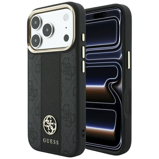 Custodia MagSafe per Apple iPhone 18 Pro Max / 17 Pro Max, Guess, 4G Stripe Round Classic Logo, Nera