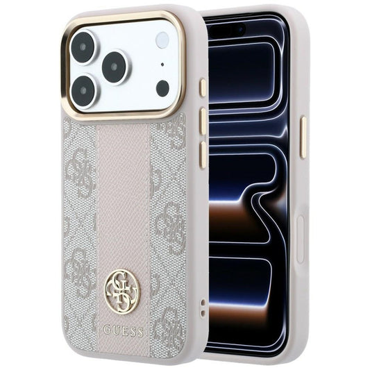 Coque MagSafe pour Apple iPhone 18 Pro Max / 17 Pro Max, Guess, Logo Classique Rond 4G Stripe, Rose