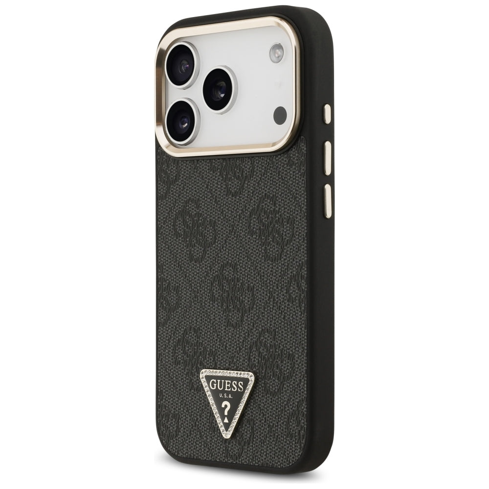 Custodia MagSafe per Apple iPhone 18 Pro Max / 17 Pro Max, Guess, logo triangolare 4G, nera e dorata