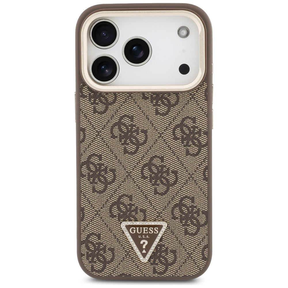 Coque MagSafe pour Apple iPhone 18 Pro Max / 17 Pro Max, Guess, logo triangulaire 4G et support pour appareil photo, marron