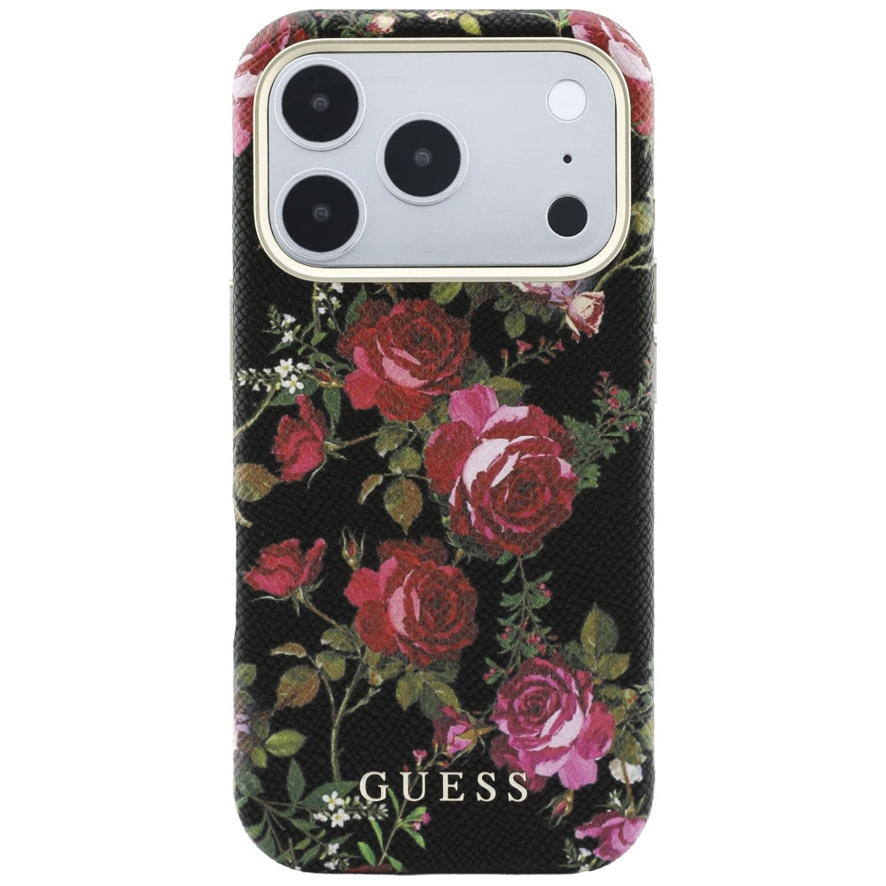 Coque MagSafe pour Apple iPhone 18 Pro Max / 17 Pro Max, Guess, motif Blossom Roses, noire