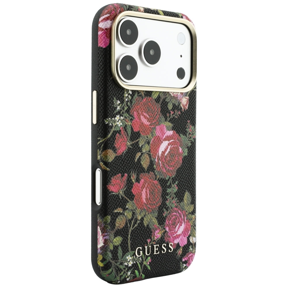 Coque MagSafe pour Apple iPhone 18 Pro Max / 17 Pro Max, Guess, motif Blossom Roses, noire