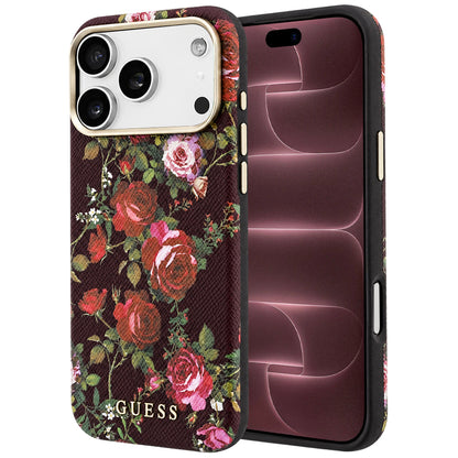 MagSafe-Hülle für Apple iPhone 18 Pro Max / 17 Pro Max, Guess, Blossom Roses Print, Burgunderrot