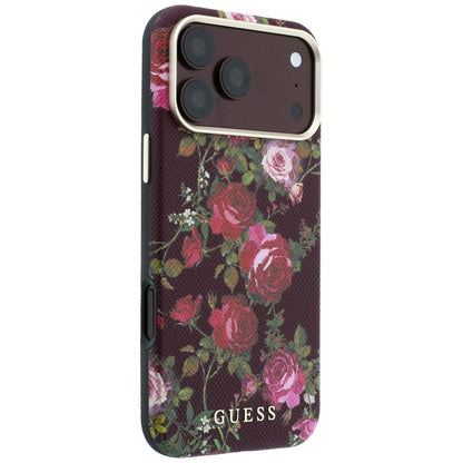 MagSafe-Hülle für Apple iPhone 18 Pro Max / 17 Pro Max, Guess, Blossom Roses Print, Burgunderrot