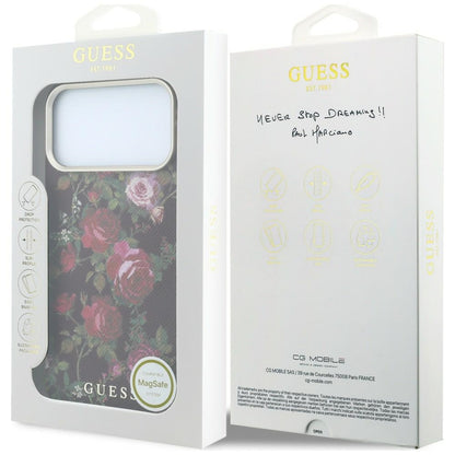 MagSafe-Hülle für Apple iPhone 18 Pro Max / 17 Pro Max, Guess, Blossom Roses Print, Burgunderrot