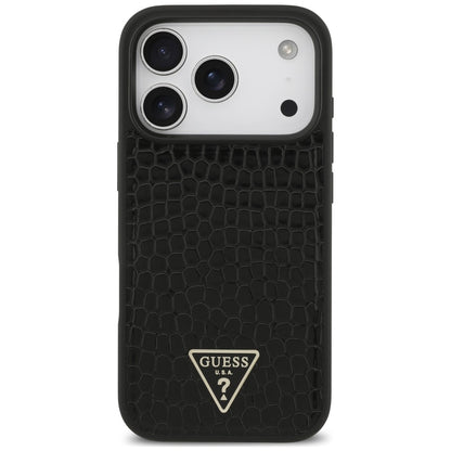 Coque MagSafe pour Apple iPhone 18 Pro Max / 17 Pro Max, Guess, Croco Triangle Logo, noire