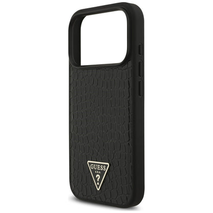 Coque MagSafe pour Apple iPhone 18 Pro Max / 17 Pro Max, Guess, Croco Triangle Logo, noire