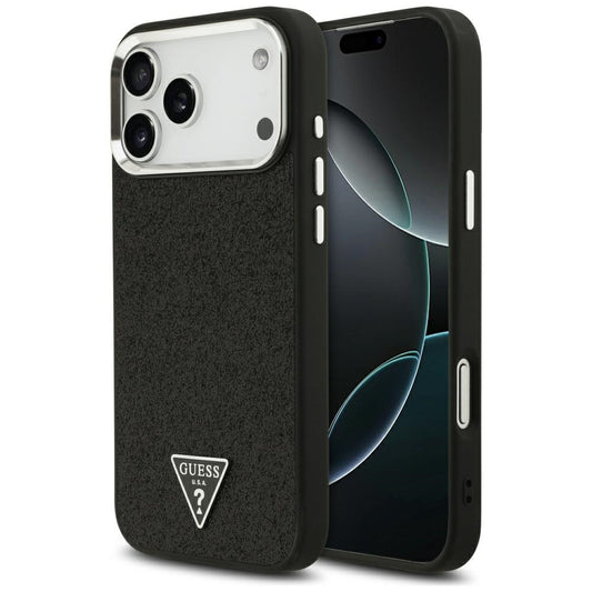 Custodia MagSafe per Apple iPhone 18 Pro Max / 17 Pro Max, Guess, Logo Triangolo Glitter, Nera
