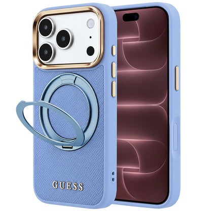 MagSafe-Hülle für Apple iPhone 18 Pro Max / 17 Pro Max, Guess, Grained Ring Stand 360 Classic, Bleu