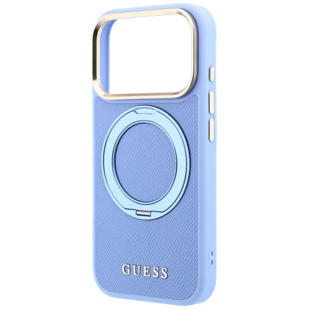 MagSafe-Hülle für Apple iPhone 18 Pro Max / 17 Pro Max, Guess, Grained Ring Stand 360 Classic, Bleu