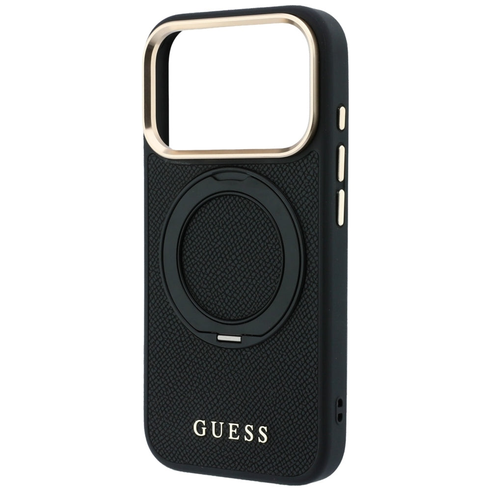 Custodia MagSafe per Apple iPhone 18 Pro Max / 17 Pro Max, Guess, Grained Ring Stand 360 Classic, nera