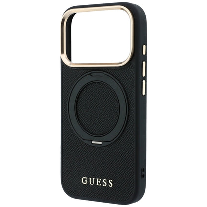 Custodia MagSafe per Apple iPhone 18 Pro Max / 17 Pro Max, Guess, Grained Ring Stand 360 Classic, nera