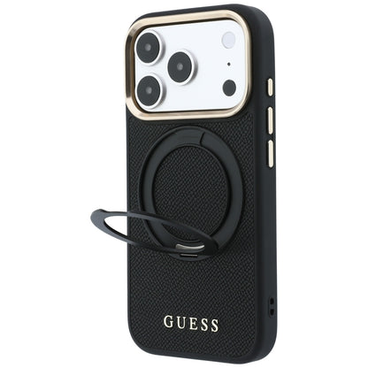 Custodia MagSafe per Apple iPhone 18 Pro Max / 17 Pro Max, Guess, Grained Ring Stand 360 Classic, nera