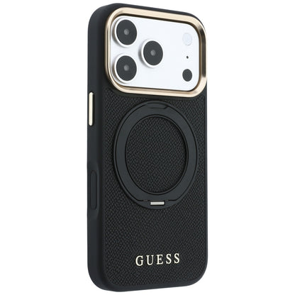 Custodia MagSafe per Apple iPhone 18 Pro Max / 17 Pro Max, Guess, Grained Ring Stand 360 Classic, nera