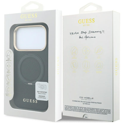 Custodia MagSafe per Apple iPhone 18 Pro Max / 17 Pro Max, Guess, Grained Ring Stand 360 Classic, nera