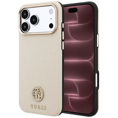 Custodia MagSafe per Apple iPhone 18 Pro Max / 17 Pro Max, Guess, Logo Rotondo con Strass Granulato, Beige