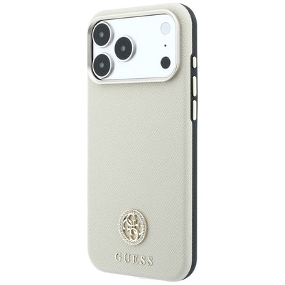 Custodia MagSafe per Apple iPhone 18 Pro Max / 17 Pro Max, Guess, Logo Rotondo con Strass Granulato, Beige