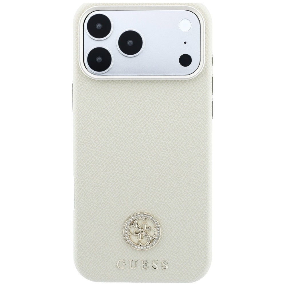 Custodia MagSafe per Apple iPhone 18 Pro Max / 17 Pro Max, Guess, Logo Rotondo con Strass Granulato, Beige
