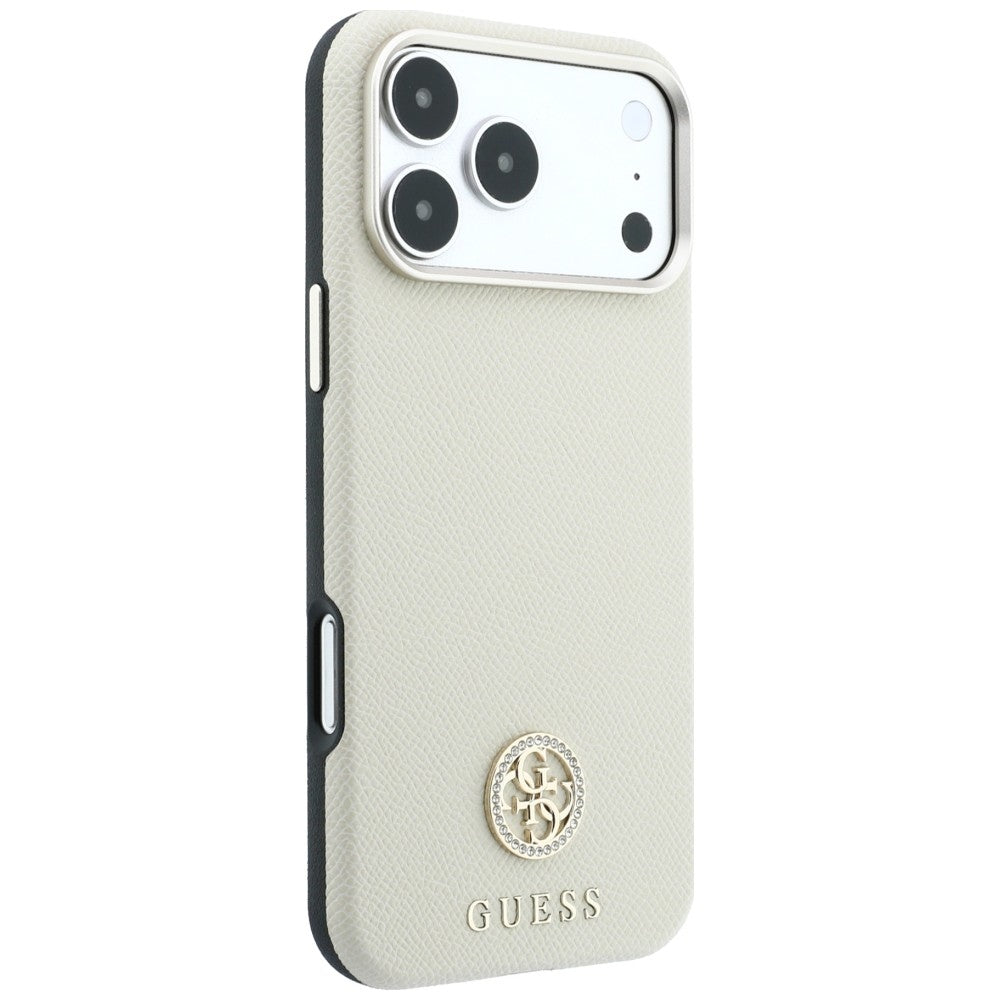 Custodia MagSafe per Apple iPhone 18 Pro Max / 17 Pro Max, Guess, Logo Rotondo con Strass Granulato, Beige