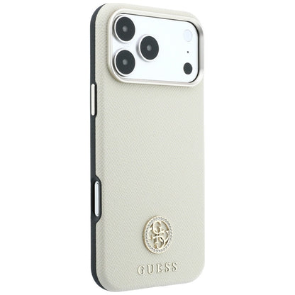 Custodia MagSafe per Apple iPhone 18 Pro Max / 17 Pro Max, Guess, Logo Rotondo con Strass Granulato, Beige