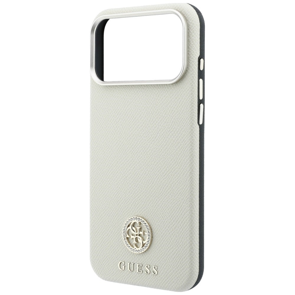 Custodia MagSafe per Apple iPhone 18 Pro Max / 17 Pro Max, Guess, Logo Rotondo con Strass Granulato, Beige