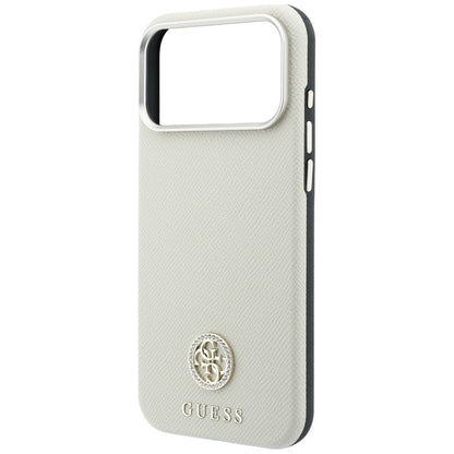 Custodia MagSafe per Apple iPhone 18 Pro Max / 17 Pro Max, Guess, Logo Rotondo con Strass Granulato, Beige