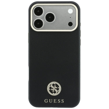 MagSafe-Hülle für Apple iPhone 18 Pro Max / 17 Pro Max, Guess, genarbtes rundes Strass-Logo, Schwarz