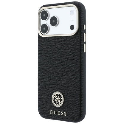 MagSafe-Hülle für Apple iPhone 18 Pro Max / 17 Pro Max, Guess, genarbtes rundes Strass-Logo, Schwarz