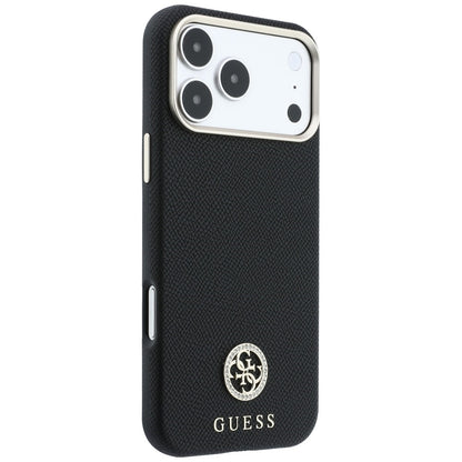 MagSafe-Hülle für Apple iPhone 18 Pro Max / 17 Pro Max, Guess, genarbtes rundes Strass-Logo, Schwarz