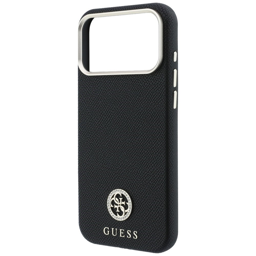 MagSafe-Hülle für Apple iPhone 18 Pro Max / 17 Pro Max, Guess, genarbtes rundes Strass-Logo, Schwarz