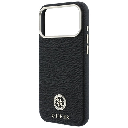 MagSafe-Hülle für Apple iPhone 18 Pro Max / 17 Pro Max, Guess, genarbtes rundes Strass-Logo, Schwarz