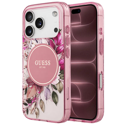 Coque MagSafe pour Apple iPhone 18 Pro Max / 17 Pro Max, Guess, IML Flower & Tonal Circle, rose