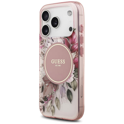Coque MagSafe pour Apple iPhone 18 Pro Max / 17 Pro Max, Guess, IML Flower & Tonal Circle, rose