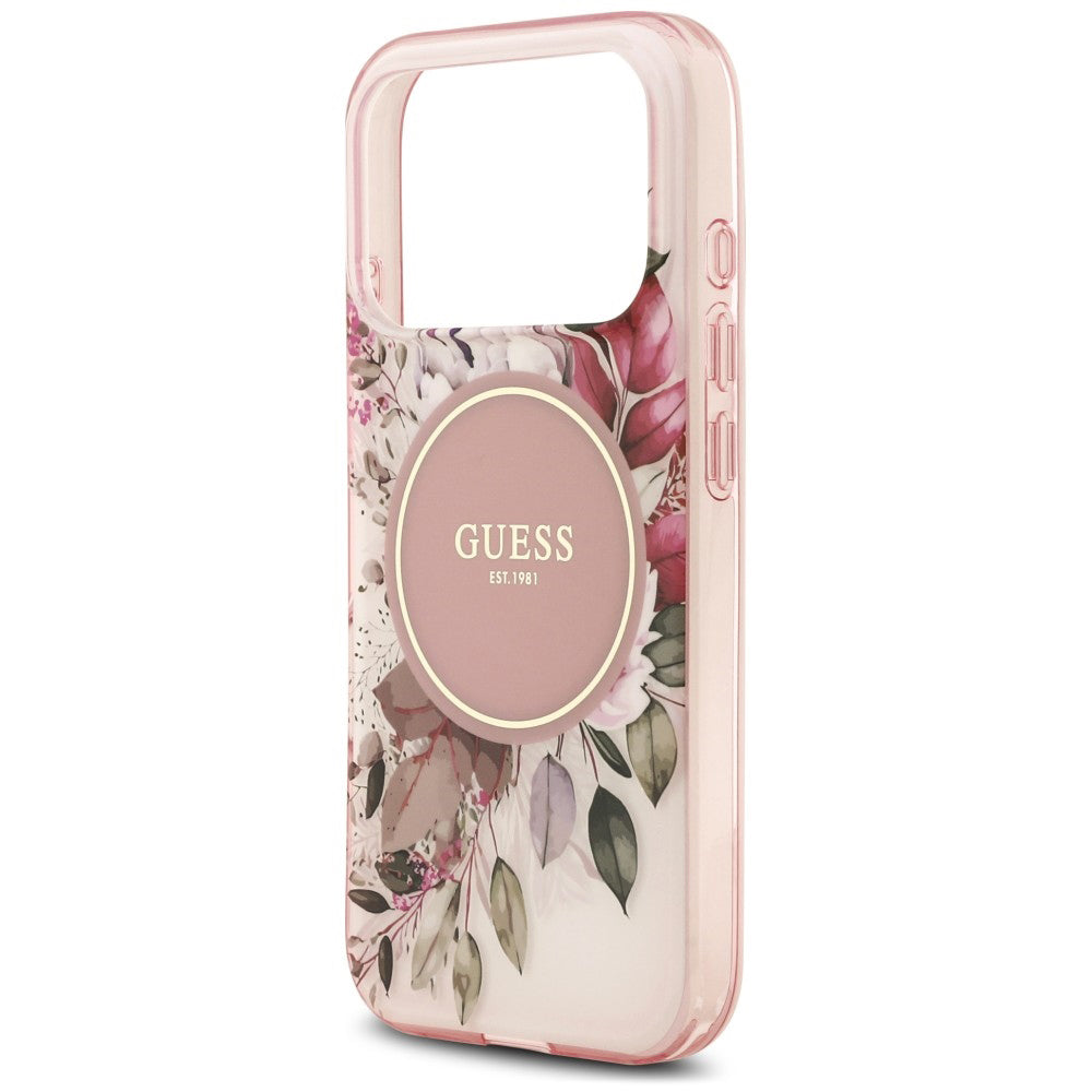 Coque MagSafe pour Apple iPhone 18 Pro Max / 17 Pro Max, Guess, IML Flower & Tonal Circle, rose
