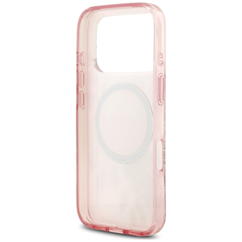 Coque MagSafe pour Apple iPhone 18 Pro Max / 17 Pro Max, Guess, IML Flower & Tonal Circle, rose