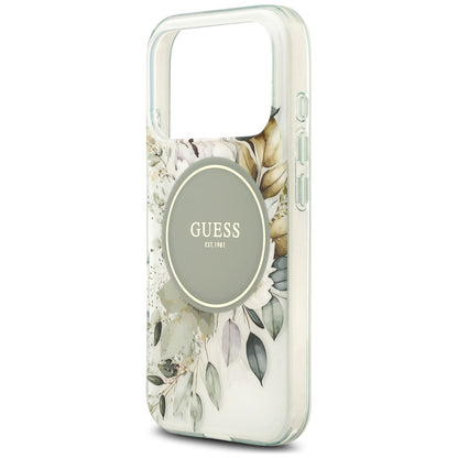 Coque MagSafe pour Apple iPhone 18 Pro Max / 17 Pro Max, Guess, IML Flower & Tonal Circle, verte