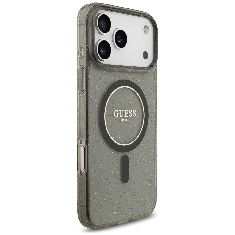 Coque MagSafe pour Apple iPhone 18 Pro Max / 17 Pro Max, Guess, IML Glitter with Pearl Strap, noire