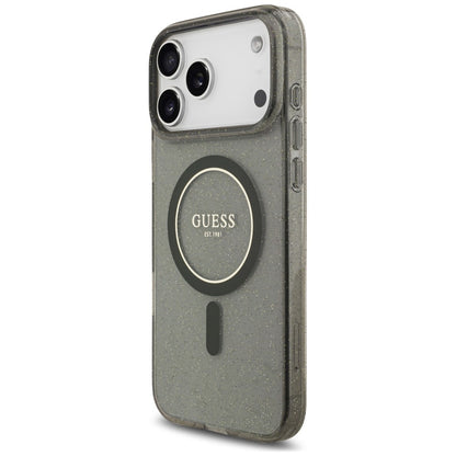 Coque MagSafe pour Apple iPhone 18 Pro Max / 17 Pro Max, Guess, IML Glitter with Pearl Strap, noire